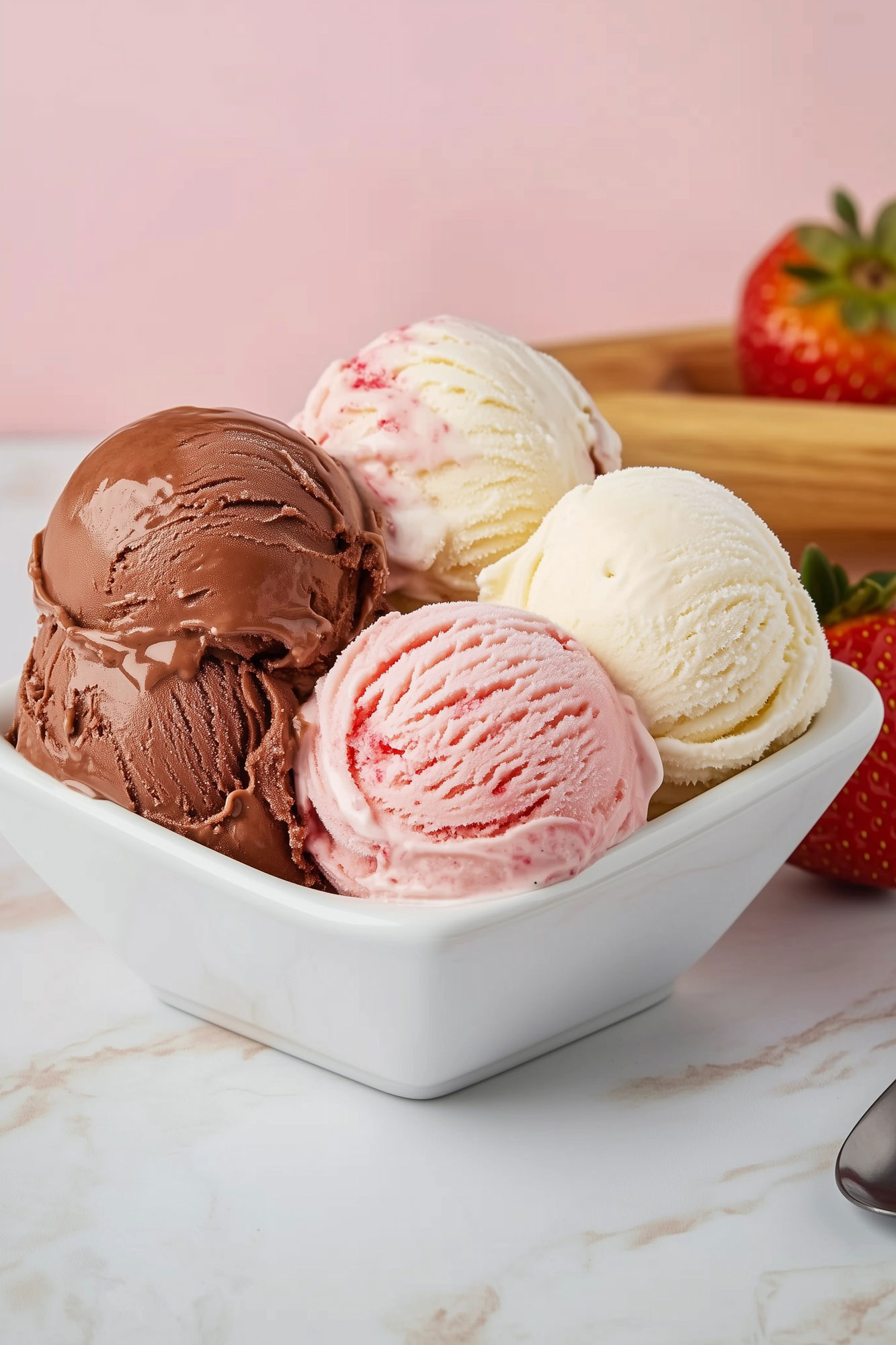 Chocolate Vanilla and Strawberry Ice Cream