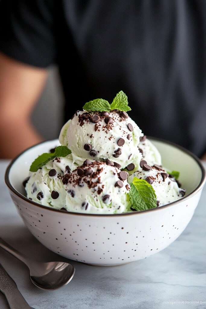 Preparing the Mint Chocolate Chip Ice Cream