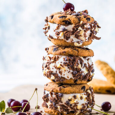 Chocolate Chip Cookie Ice Cream Sandwiches with Cherries