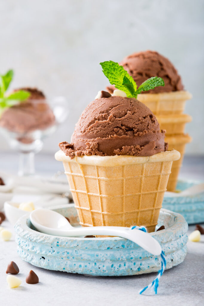 Chocolate Ice Cream in Waffle Cups