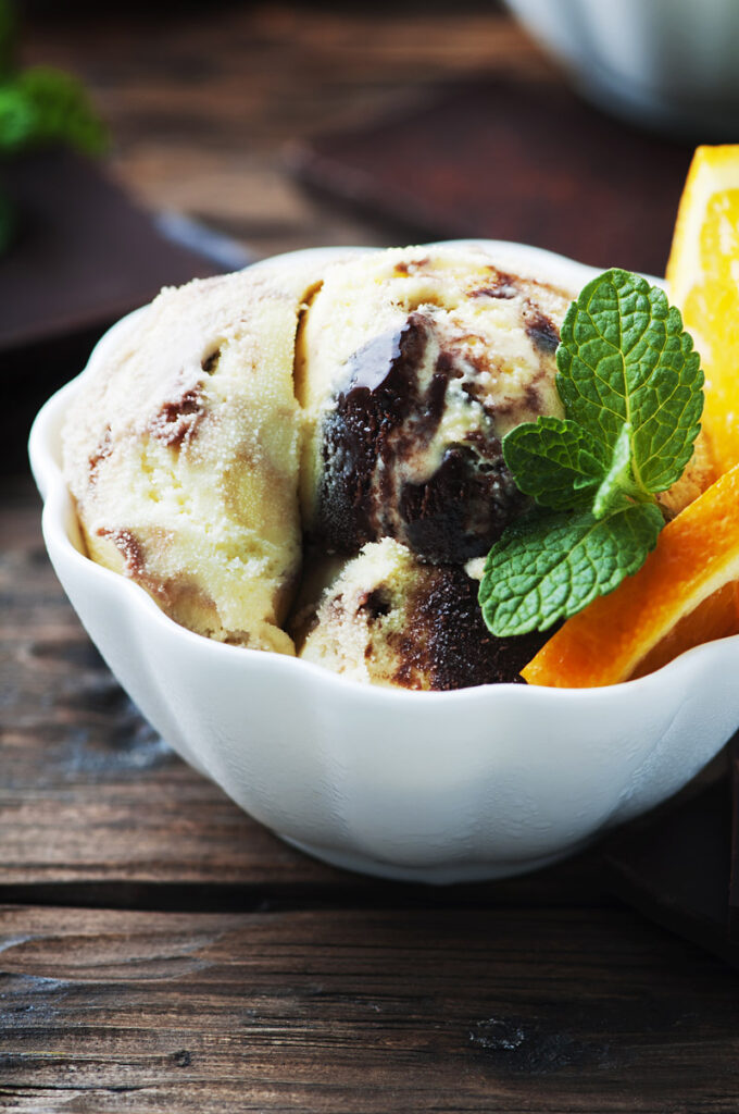 Chocolate Swirl Ice Cream with Orange & Mint