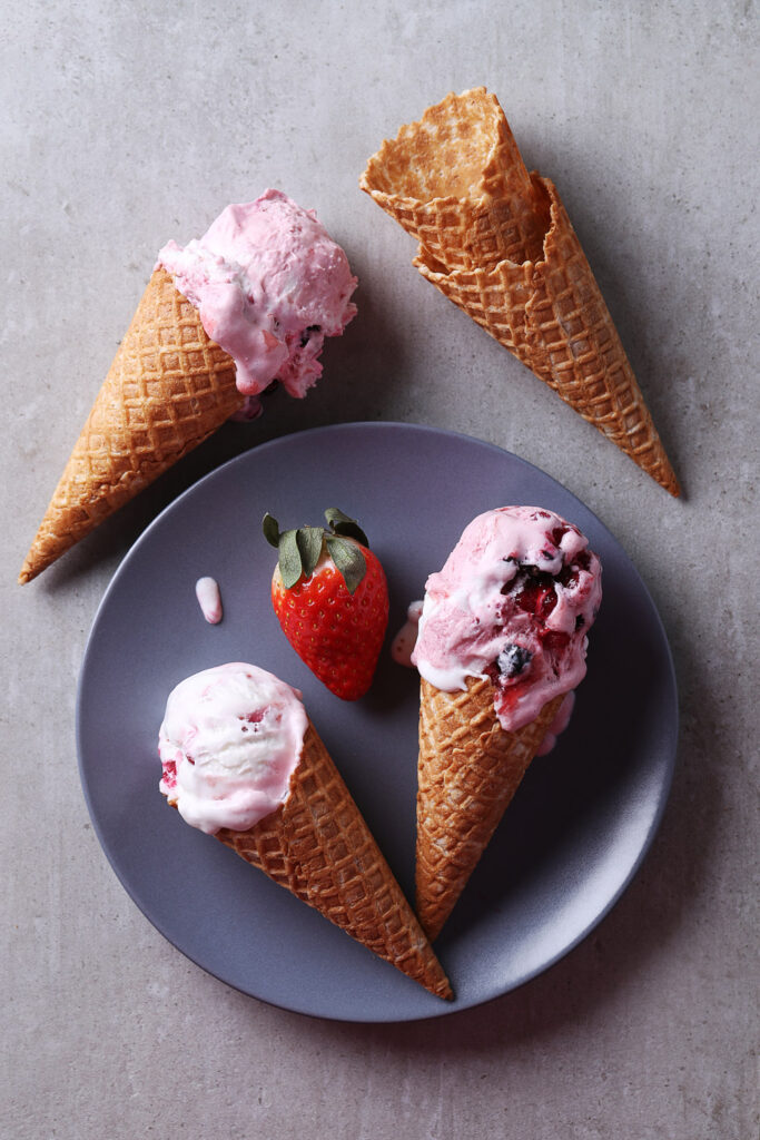 Fresh Berry Swirl Ice Cream Cones