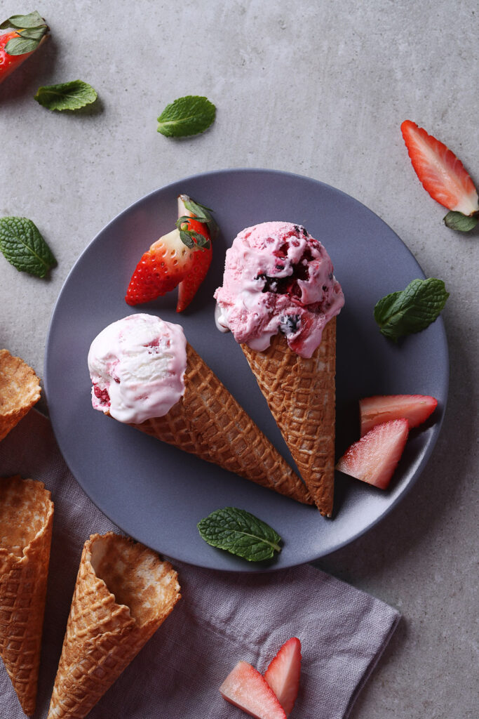 Fresh Berry Swirl Ice Cream Cones