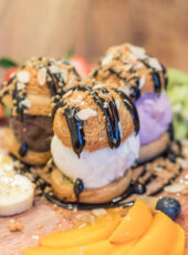 Profiterole Ice Cream Sandwich with Mixed Fruits