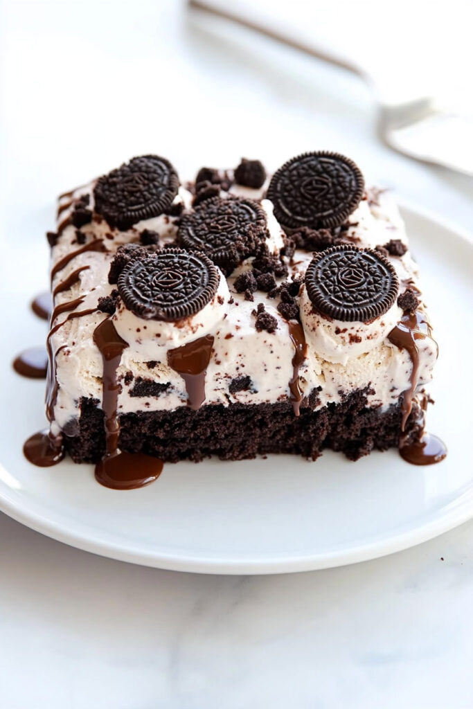 Serving Brownie Oreo Ice Cream Cake