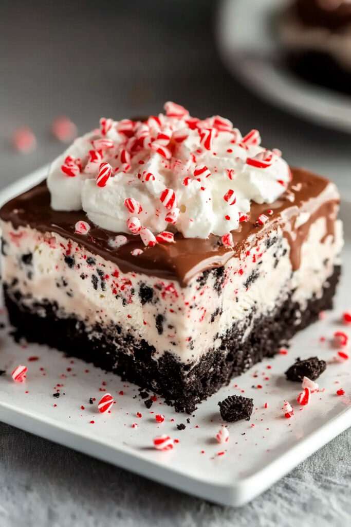 Serving Peppermint Oreo Ice Cream Cake