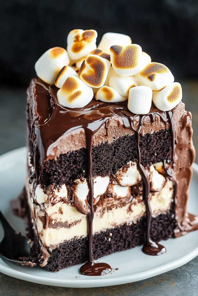 Serving S'mores Ice Cream Cake