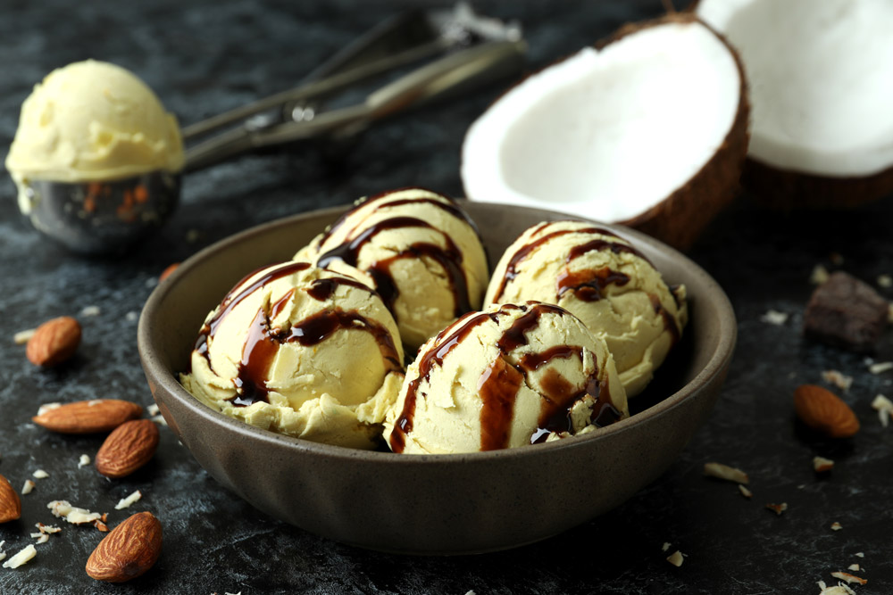 Storage Instructions Creamy Coconut Almond Ice Cream with Chocolate Drizzle