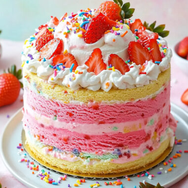 Strawberry Funfetti Ice Cream Cake