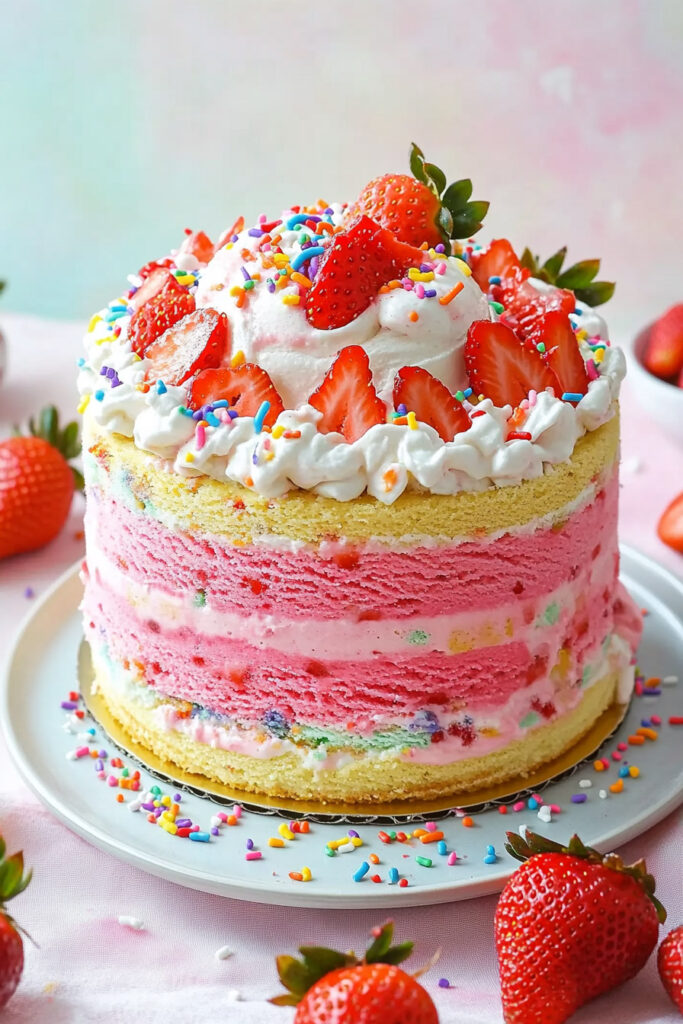 Strawberry Funfetti Ice Cream Cake