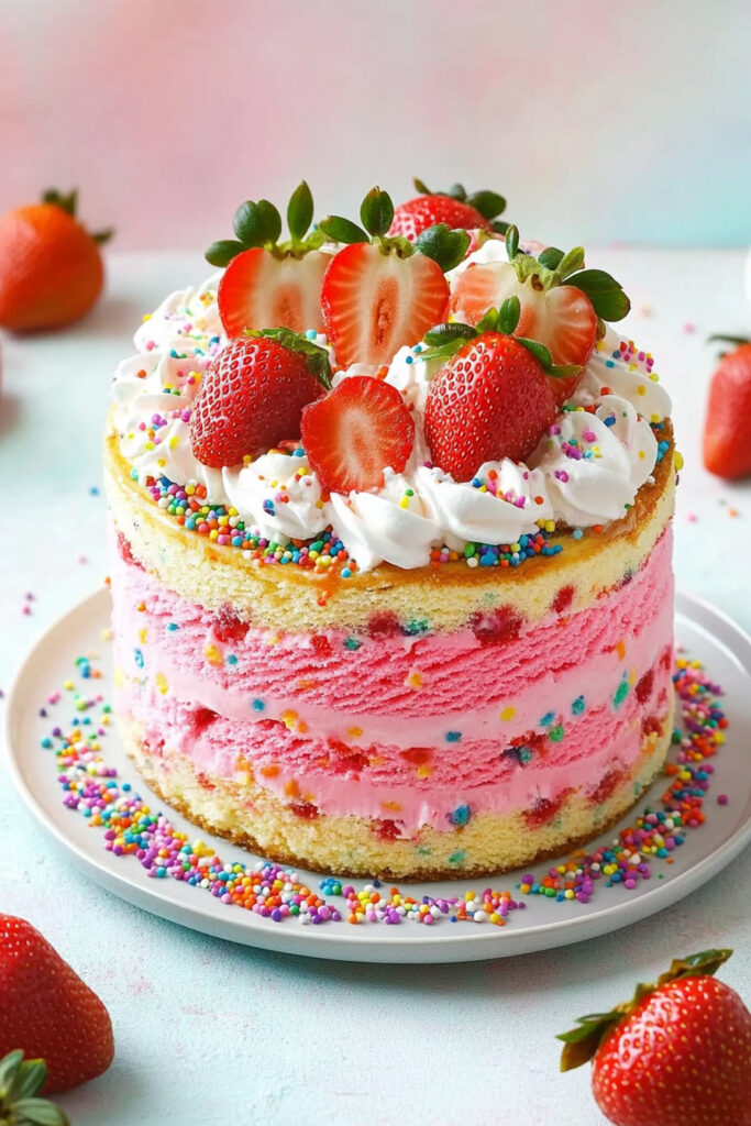 Strawberry Funfetti Ice Cream Cake Recipe