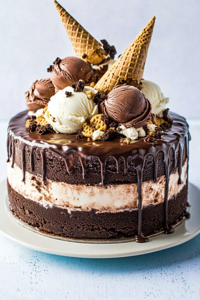 Triple Layer Chocolate Fudge Ice Cream Cake