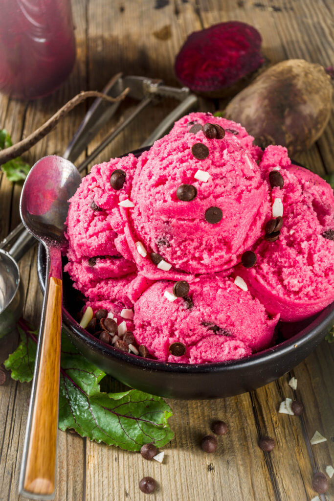 Vegan Beetroot Ice Cream with Chocolate Chips